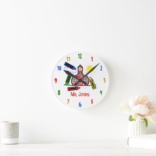 Schoolhouse & Crayons Teacher Clock Ronde Klok (Huis)