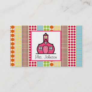 Schoolhouse Multicolor Polka Dots Teacher Visitekaartje