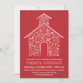Schoolhouse Teacher Retirement Invitation RED Kaart