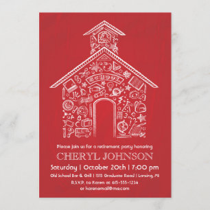 Schoolhouse Teacher Retirement Invitation RED Kaart