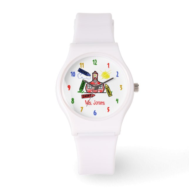 Schoolhuis & Crayons Sportieve leraar horloge (Voorkant)