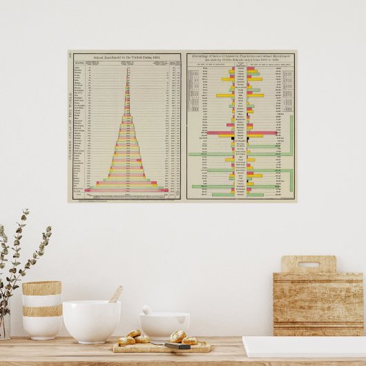 Schoolinschrijving en 1890 Bevolking Poster (Keuken)
