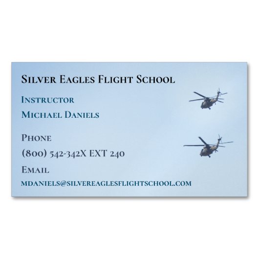 schoolinstructeur-piloot-helikoptervlucht magnetisch visitekaartje (Voorkant)
