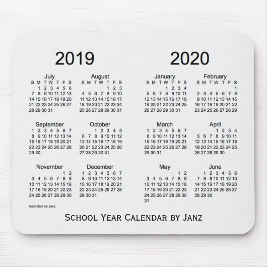 Schooljaar 2019-2020 Witte rokerkalender van Janz Muismat (Voorkant)