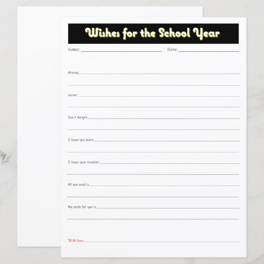 Schooljaar ouders wensen afdrukken (Voorkant / Achterkant)