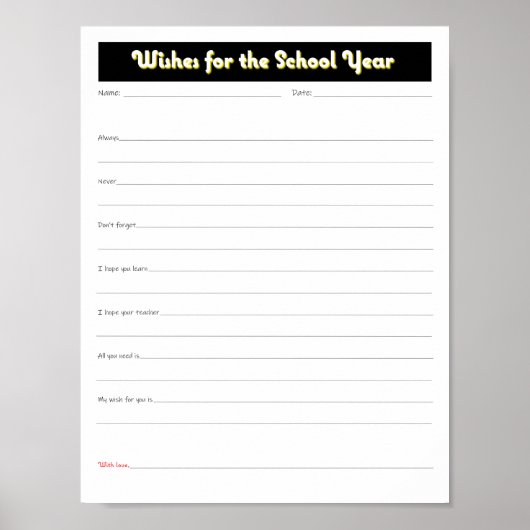 Schooljaar ouders wenst printbare download poster (Voorkant)