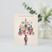 Schooljongen en de stad briefkaart (Staand voorkant)