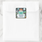 SCHOOLJONGEN, STUDENTENBOEK, KIND, KIND, BOEKLEZER VIERKANTE STICKER (Tas)