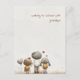 Schoolkinderen met grootvader briefkaart
