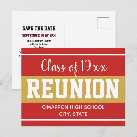 Schoolklasse reünie Red de datum rood Aankondigingskaart (Voorkant / Achterkant)