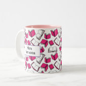 Schoolklasse Teacher Pink Librarian Books Pattern Tweekleurige Koffiemok (Voorkant links)