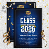 Schoolkleuren Blauw|Gold Graduparty Kaart
