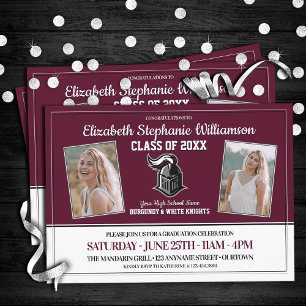 Schoolkleuren Burgundy en White Graduation Party Kaart