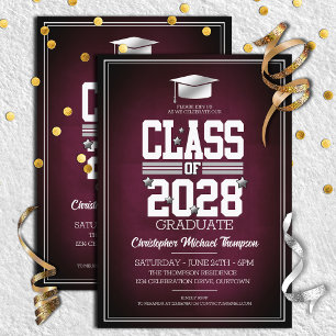 Schoolkleuren Burgundy Zilver Graduation Party Kaart