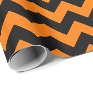 Schoolkleuren Chevron Gift Wrap Oranje en Black Cadeaupapier