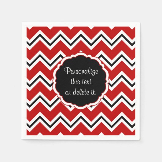 Schoolkleuren-Chevron, rood, wit en zwart- Servet (Voorkant)
