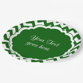 Schoolkleuren-Monogram Chevron Green-White- Papieren Bordje