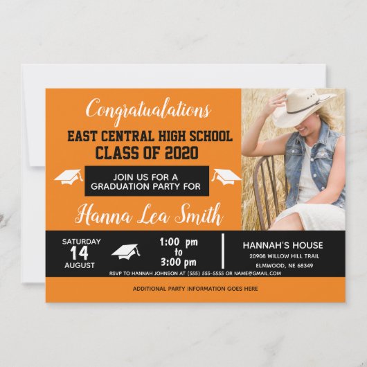 Schoolkleuren, Oranje zwart Afstuderen Aankondiging (Voorkant)