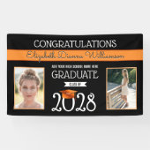 Schoolkleuren, zwart en Oranje Afstuderen Spandoek (Horizontaal)