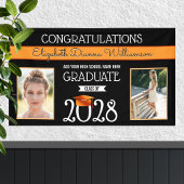 Schoolkleuren, zwart en Oranje Afstuderen Spandoek