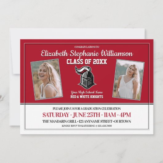 Schoolkleurenkopper Rood en Witte GraduPartij Kaart (Voorkant)