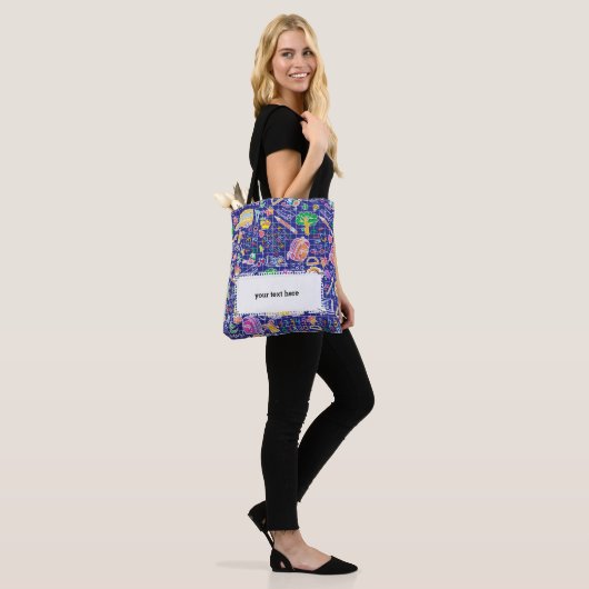Schoolkleurig patroon tote bag (Op model)