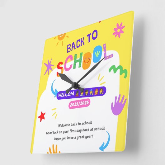 Schoolklok voor kinderen voor het nieuwe schooljaa vierkante klok (Hoek)