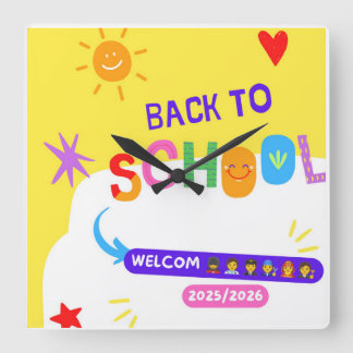 Schoolklok voor kinderen voor het nieuwe schooljaa vierkante klok