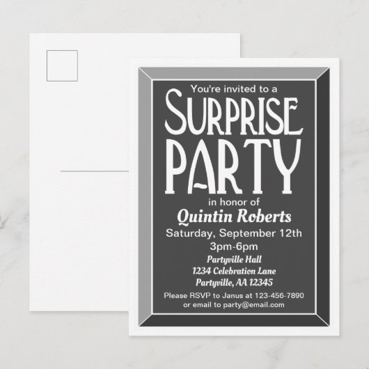 Schoolkunst Deco Beveled Birthday Surprise Party Uitnodiging Briefkaart (Voorkant / Achterkant)