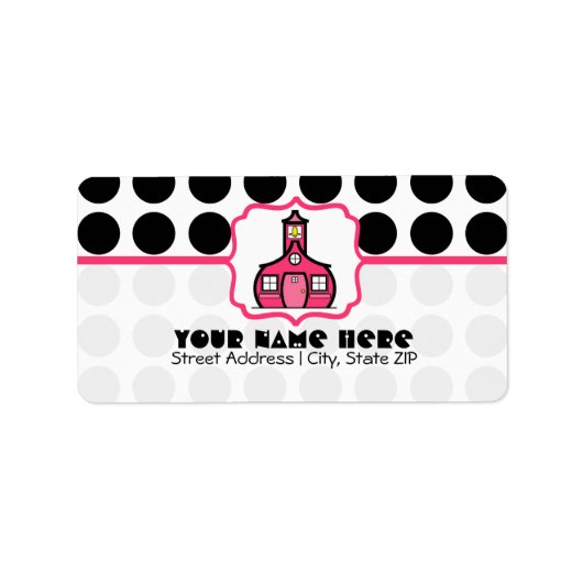 Schoollabel voor leraren - Black Polka Dot & Pink Etiket (Voorkant)