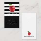 Schoolleraar Apple Elegant Black White Stripes Visitekaartje (Voorkant / Achterkant)