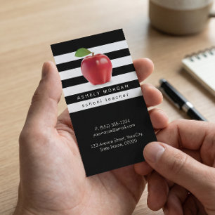 Schoolleraar Apple Elegant Black White Stripes Visitekaartje