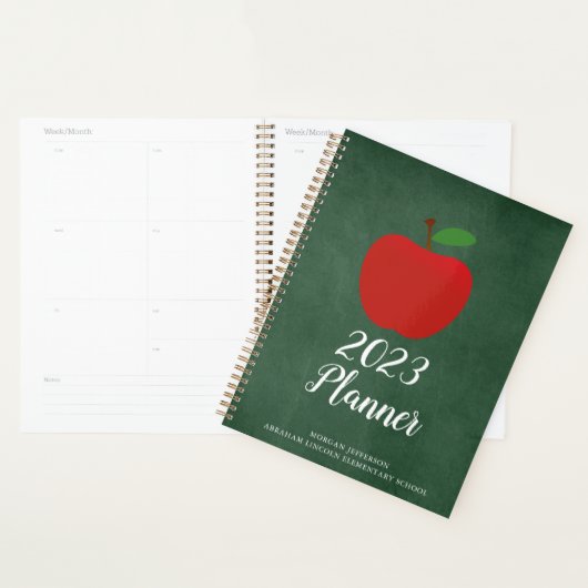 Schoolleraar Apple Green Chalkboard Custom 2023 Planner (Display)