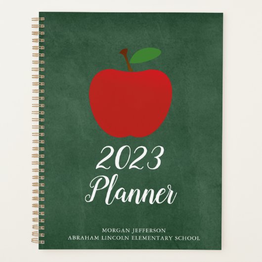 Schoolleraar Apple Green Chalkboard Custom 2023 Planner (Voorkant)