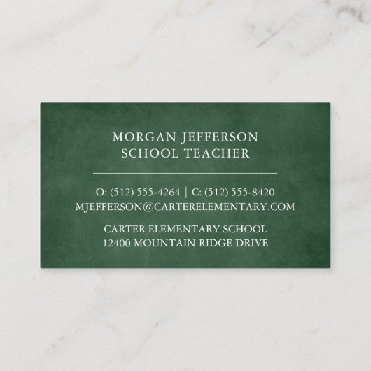 Schoolleraar Groen Chalkboard Modern Visitekaartje (Achterkant)