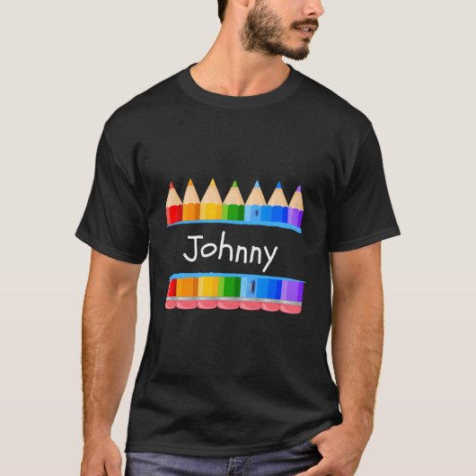 Schoolleraar Naam student Johnny Kindergen Label T-shirt (Voorkant)