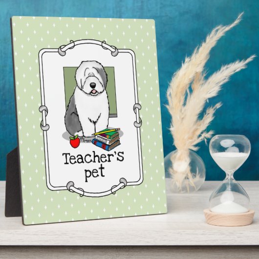 Schoolleraar Oude Engelse schapenhond (grijs 1) Fotoplaat (Zijkant)