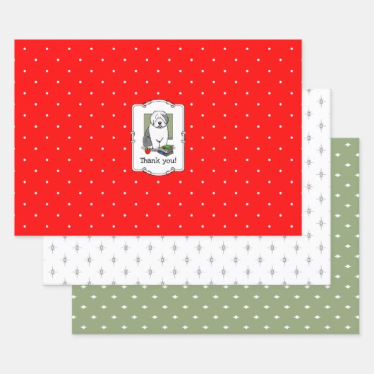 Schoolleraar Oude Engelse schapenhond (grijs 1) Inpakpapier Vel (Set)