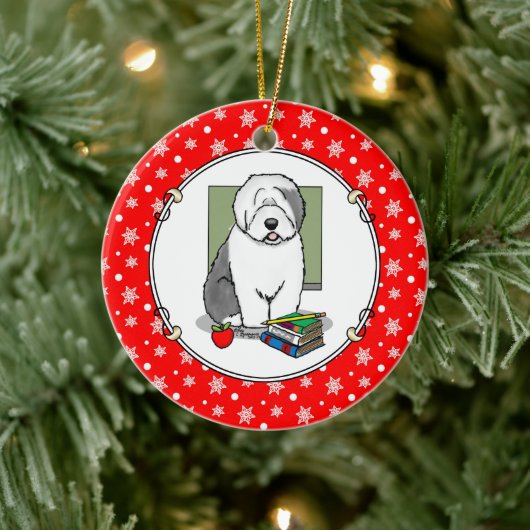 Schoolleraar Oude Engelse schapenhond (grijs 1) Keramisch Ornament (Boom)