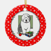 Schoolleraar Oude Engelse schapenhond (grijs 1) Keramisch Ornament (Voorkant)