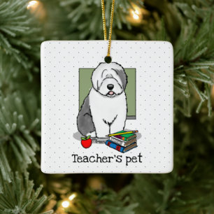 Schoolleraar Oude Engelse schapenhond (grijs 1) Keramisch Ornament