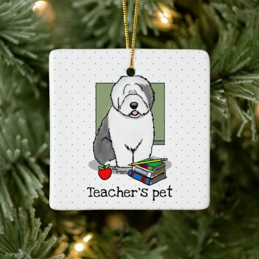 Schoolleraar Oude Engelse schapenhond (grijs 1) Keramisch Ornament (Boom)