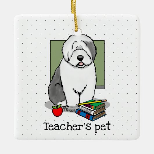 Schoolleraar Oude Engelse schapenhond (grijs 1) Keramisch Ornament (Voorkant)