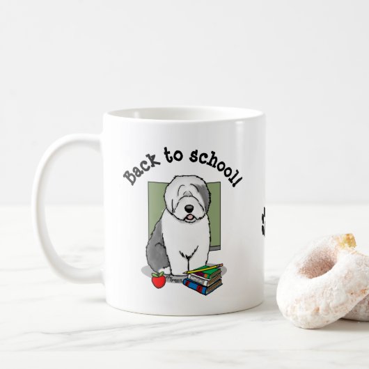 Schoolleraar Oude Engelse schapenhond (grijs 1) Koffiemok (Met donut)