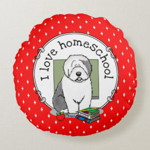 Schoolleraar Oude Engelse schapenhond (grijs 1) Rond Kussen