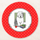 Schoolleraar Oude Engelse schapenhond (grijs 1) Ronde Kartonnen Onderzetter (Voorkant)