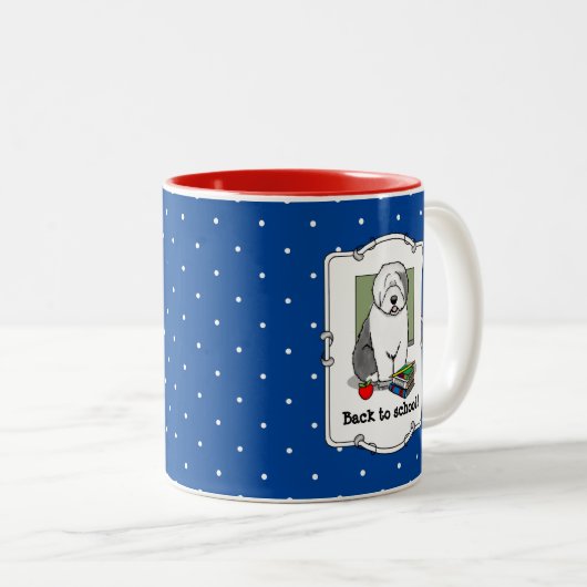 Schoolleraar Oude Engelse schapenhond (grijs 1) Tweekleurige Koffiemok (Voorkant rechts)