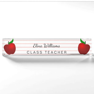 Schoolleraar Red Apple Ruled Lined Naambordje