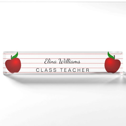 Schoolleraar Red Apple Ruled Lined Naambordje (Voorkant)