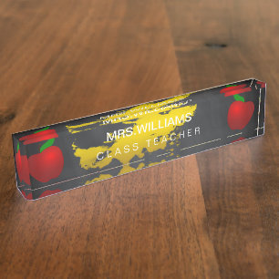 Schoolleraar rode Apple-zwarte karton Naambordje